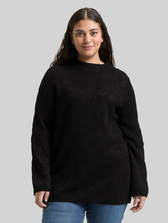 Plus Size - Knitted jumper with glitter effect - black lurex knit