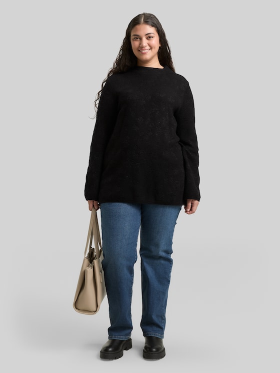Plus Size - Knitted jumper with glitter effect - black lurex knit