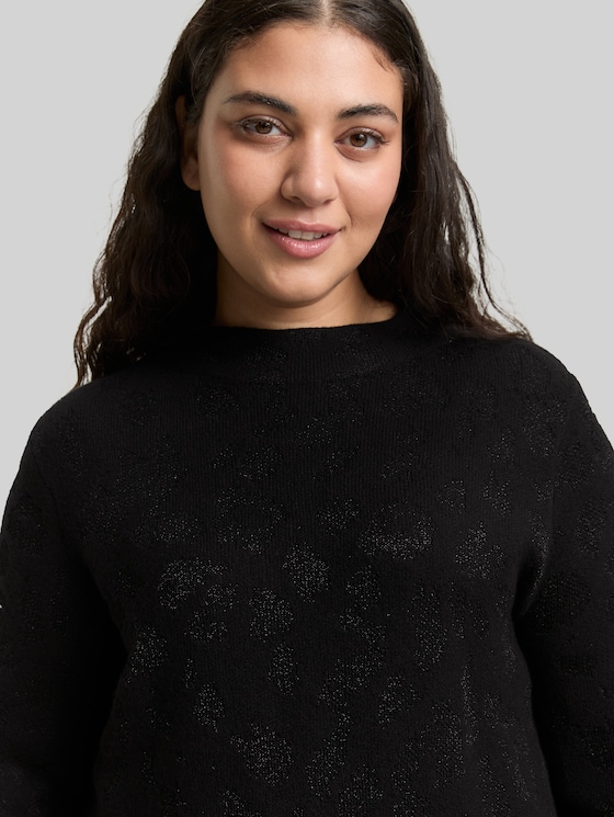Plus Size - Knitted jumper with glitter effect - black lurex knit