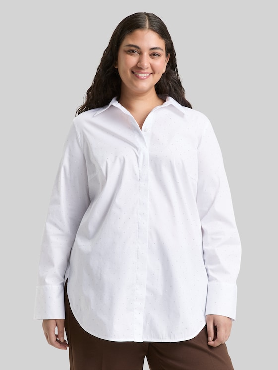 Plus Size - Loose fit blouse with rhinestones - stones on solid
