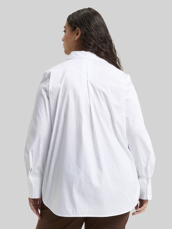 Plus Size - Loose fit blouse with rhinestones - stones on solid