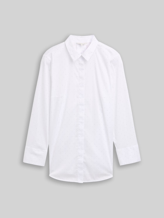 Plus Size - Loose fit blouse with rhinestones - stones on solid