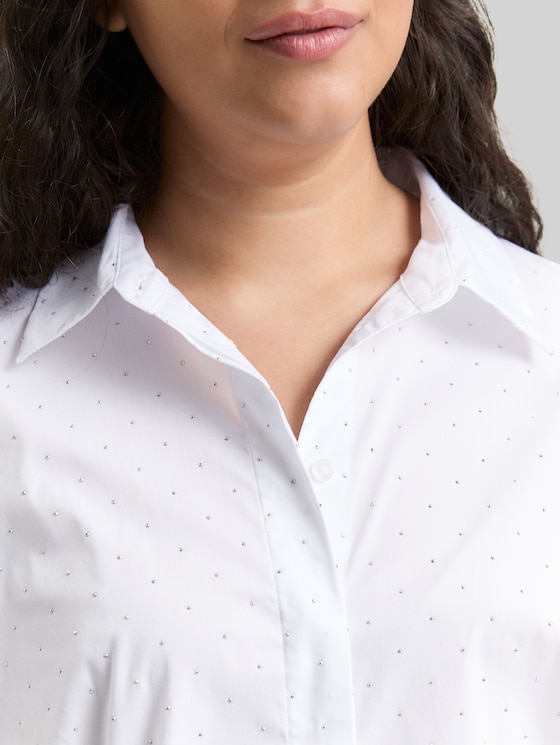 Plus Size - Loose fit blouse with rhinestones - stones on solid