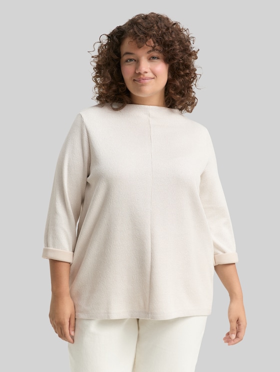 Plus Size - Sweatshirt with stand-up collar - sand stone beige melange