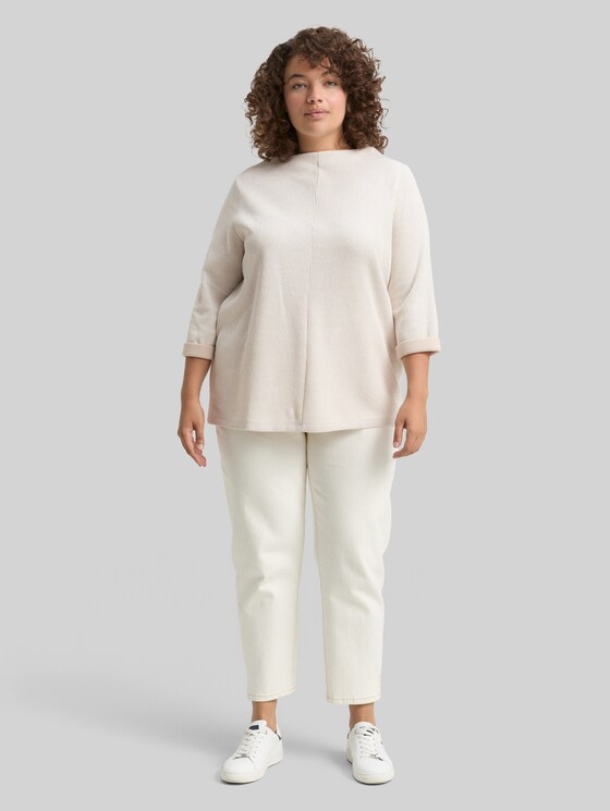Plus Size - Sweatshirt with stand-up collar - sand stone beige melange