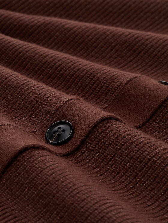 Plus Size - Oversized cardigan with round neckline - dark pecan brown melange