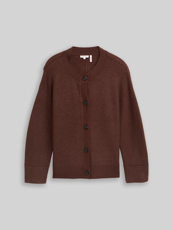 Plus Size - Oversized cardigan with round neckline - dark pecan brown melange