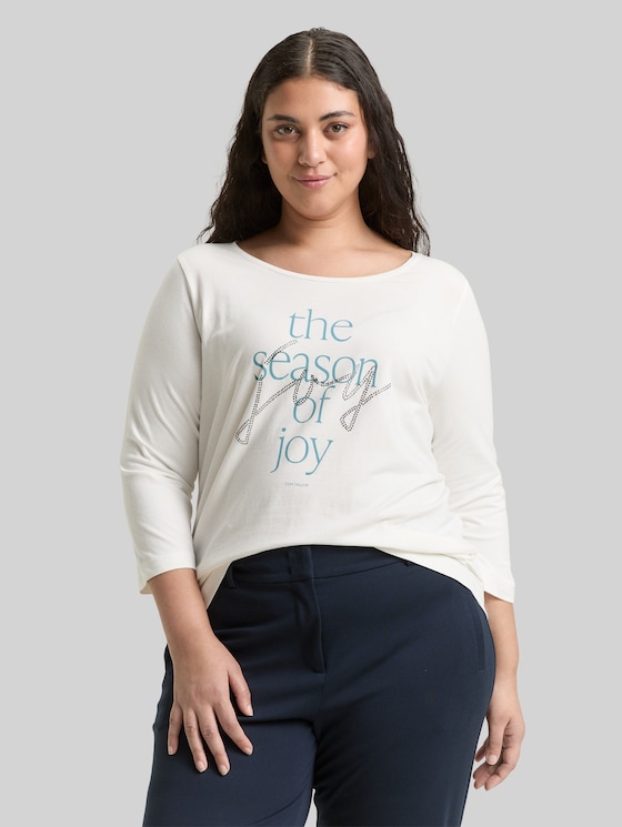 Plus Size - Long-sleeved shirt with print - Soft Clear White