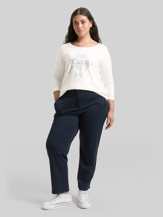 Plus Size - Long-sleeved shirt with print - Soft Clear White