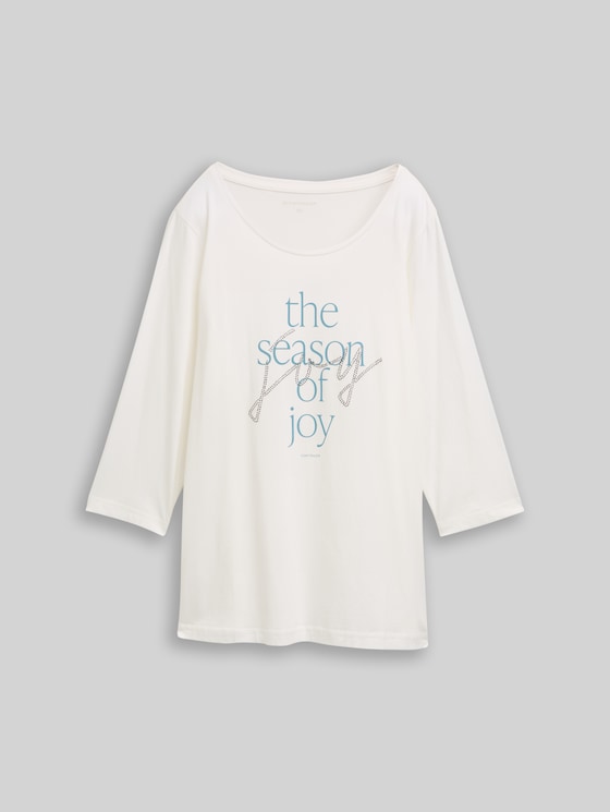 Plus Size - Long-sleeved shirt with print - Soft Clear White