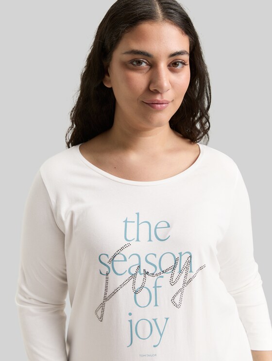 Plus Size - Long-sleeved shirt with print - Soft Clear White