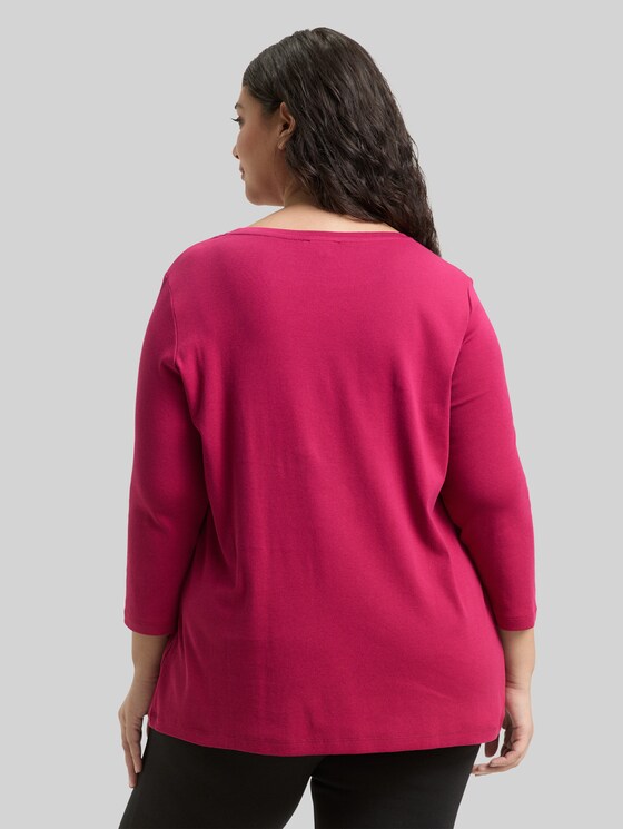 Plus Size - Slim fit long-sleeved shirt with glitter logo - dark pink