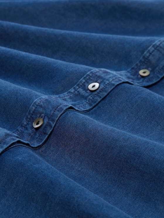 Plus Size - Blouse with bow detail - blue denim dark wash