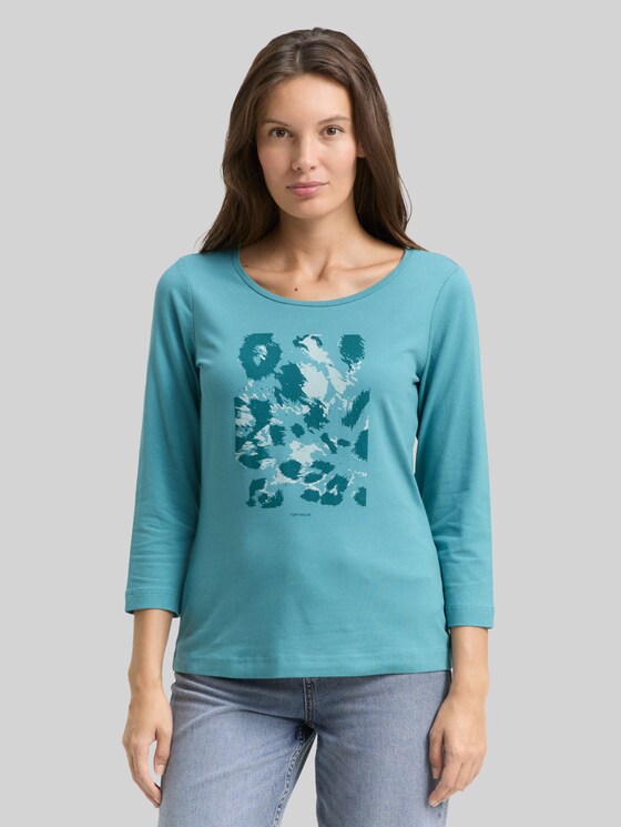 Long-sleeved shirt with a print - tropical teal