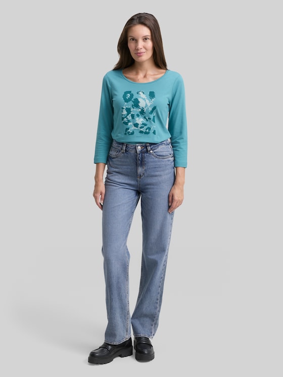 Long-sleeved shirt with a print - tropical teal