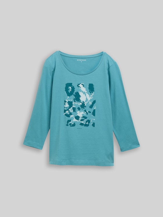 Long-sleeved shirt with a print - tropical teal