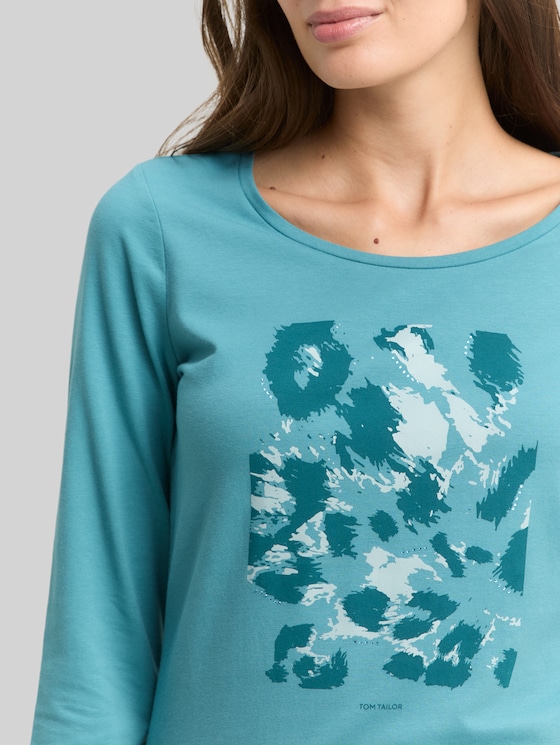 Long-sleeved shirt with a print - tropical teal