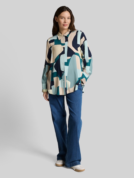 Loose fit blouse with bow details - abstract stripe print