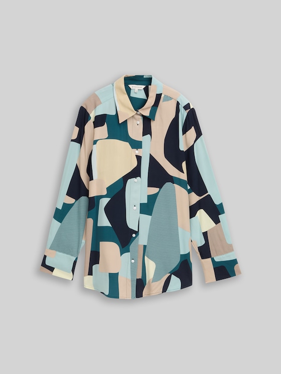 Loose fit blouse with bow details - abstract stripe print