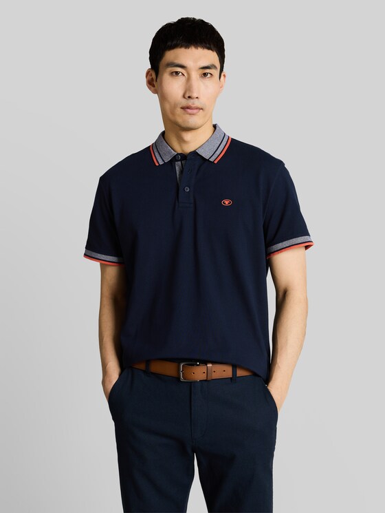 Piqué polo shirt with logo print - sky captain blue