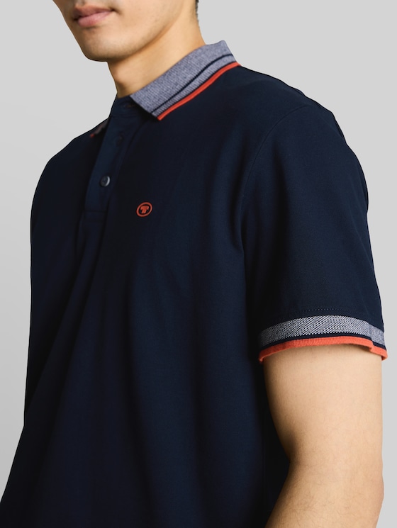 Piqué polo shirt with logo print - sky captain blue