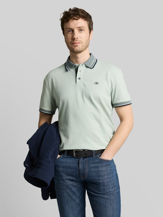 Piqué polo shirt with logo print - soft greyish green