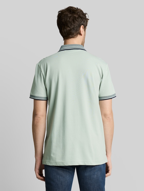 Piqué polo shirt with logo print - soft greyish green