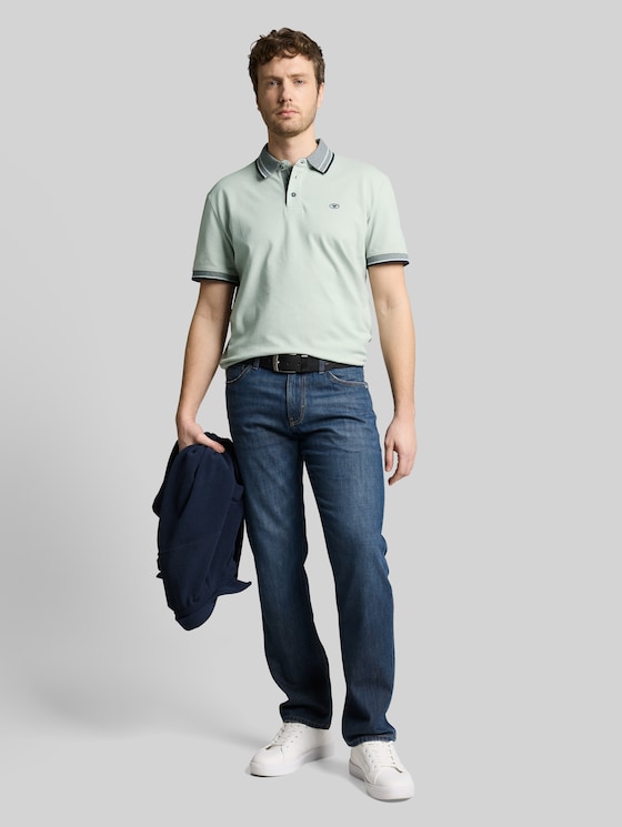 Piqué polo shirt with logo print - soft greyish green
