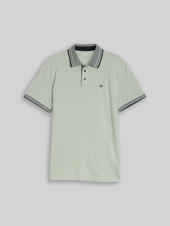 Piqué polo shirt with logo print - soft greyish green