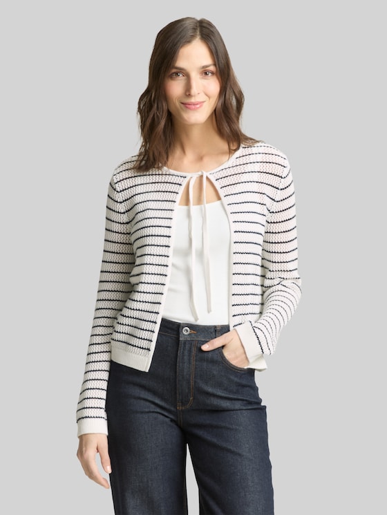 Cardigan with stripe pattern - white navy structure stripe