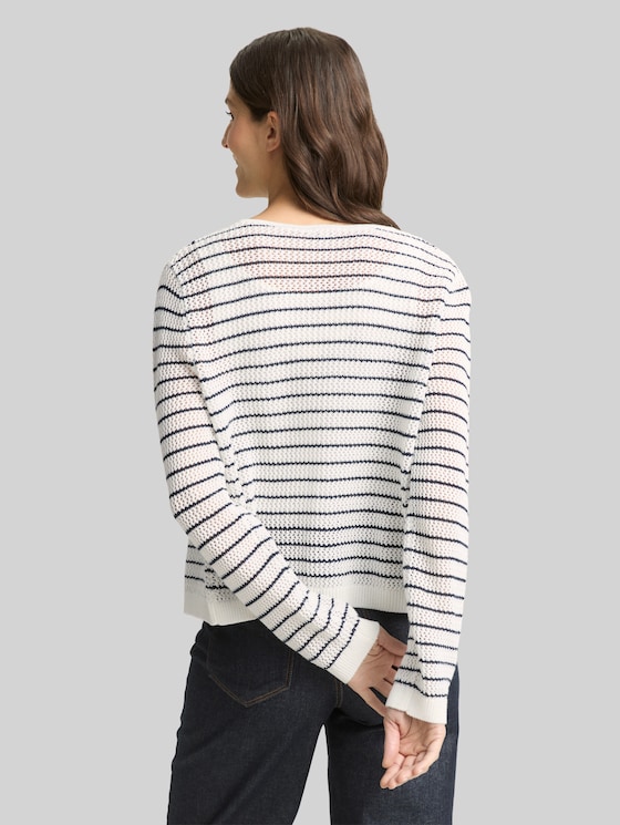 Cardigan with stripe pattern - white navy structure stripe