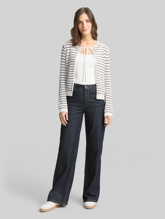 Cardigan with stripe pattern - white navy structure stripe