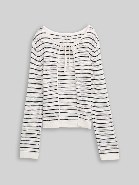 Cardigan with stripe pattern - white navy structure stripe