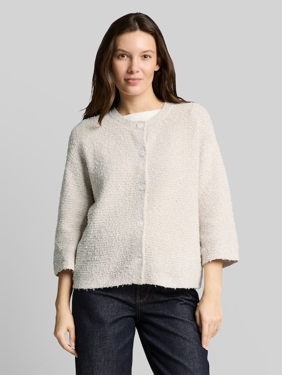 Loose fit cardigan with 3/4 sleeves - white beige structure