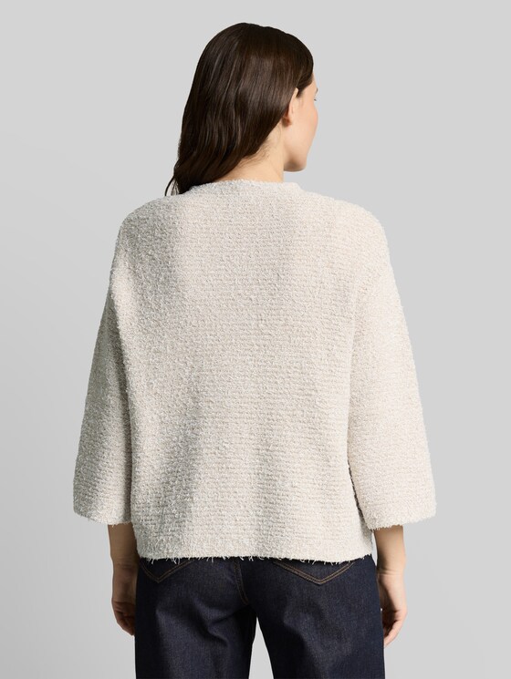 Loose fit cardigan with 3/4 sleeves - white beige structure