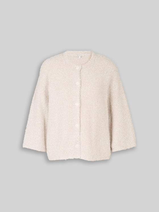 Loose fit cardigan with 3/4 sleeves - white beige structure