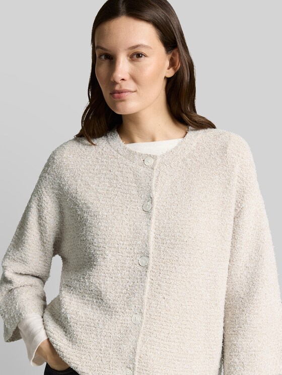 Loose fit cardigan with 3/4 sleeves - white beige structure