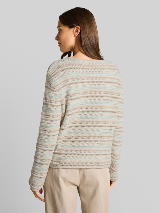 Loose fit knitted jumper with stripes - mint beige stripe