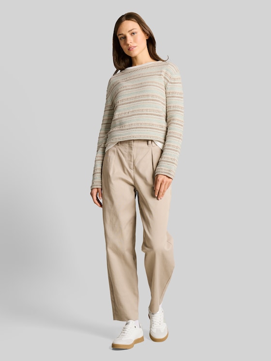 Loose fit knitted jumper with stripes - mint beige stripe
