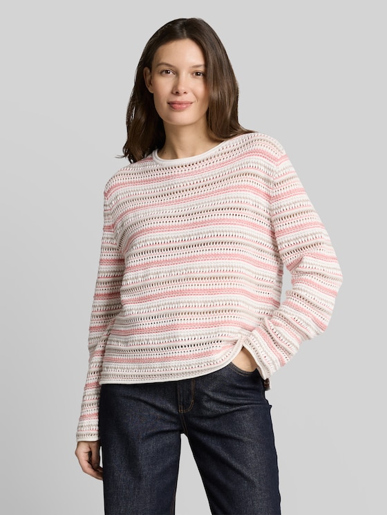 Loose fit knitted jumper with stripes - pink beige stripe