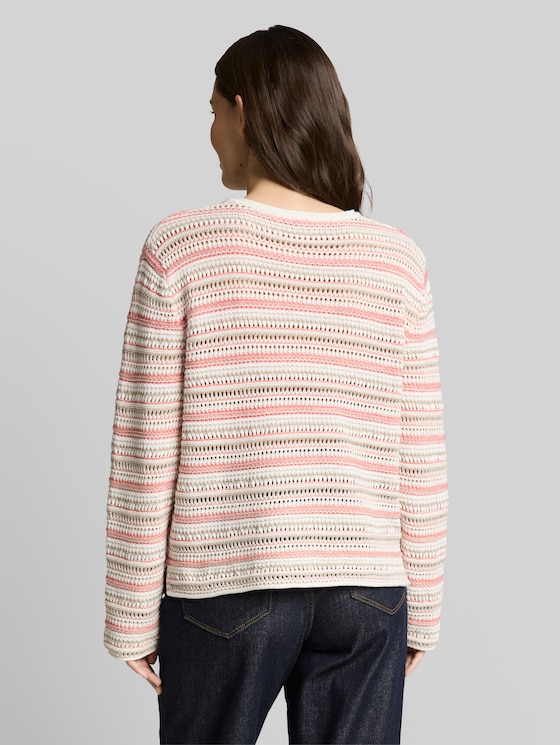 Loose fit knitted jumper with stripes - pink beige stripe