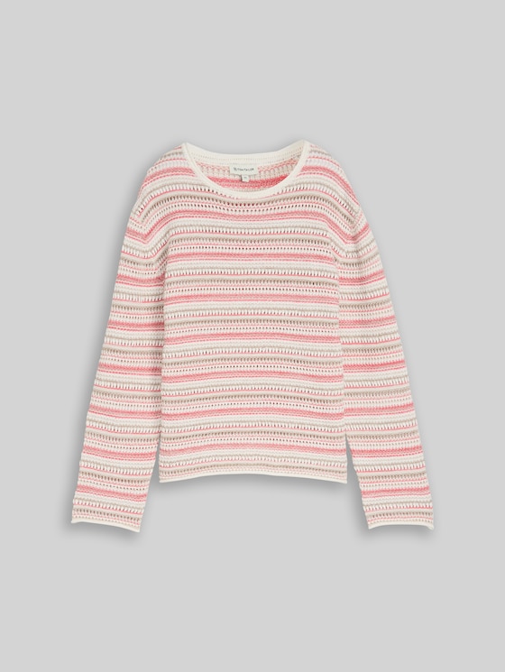 Loose fit knitted jumper with stripes - pink beige stripe