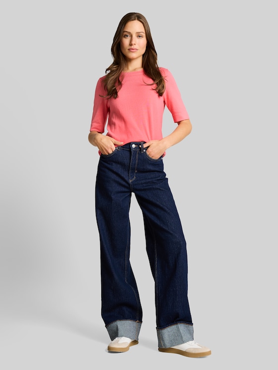 Cotton knitted jumper - soft coral pink