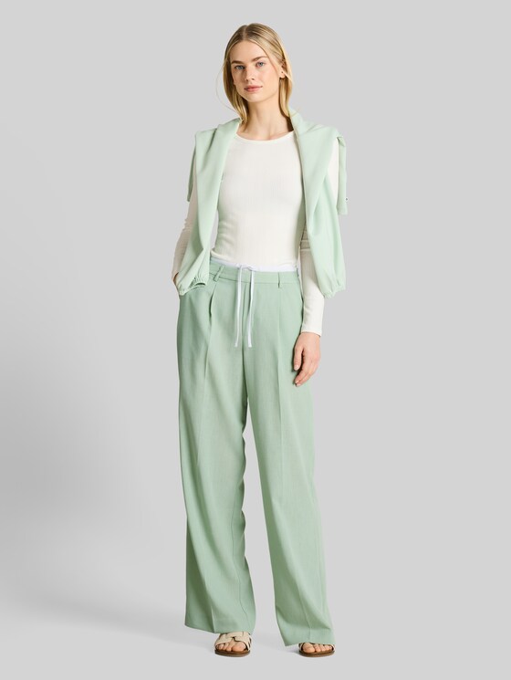 Wide-leg trousers with a 2-in-1 look - light matcha green