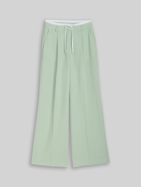 Wide-leg trousers with a 2-in-1 look - light matcha green