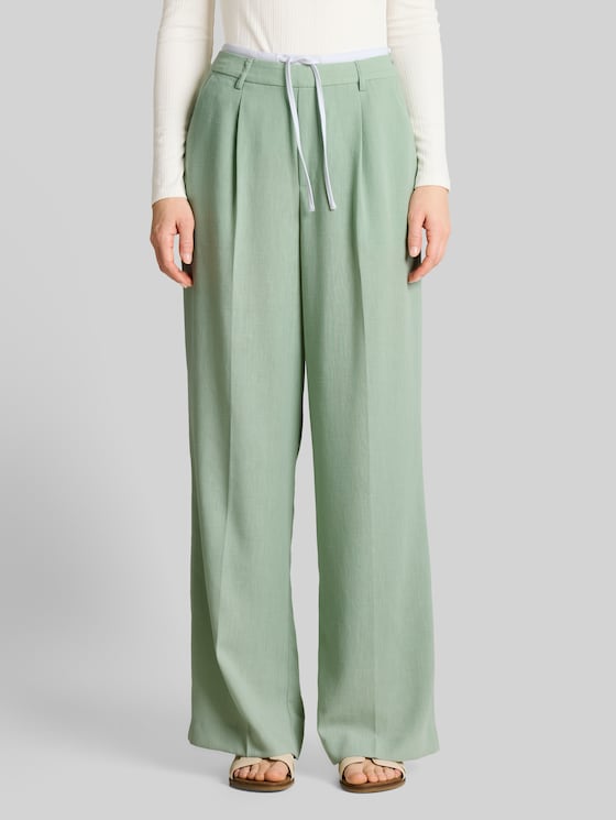 Wide-leg trousers with a 2-in-1 look - light matcha green