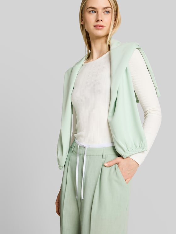 Wide-leg trousers with a 2-in-1 look - light matcha green