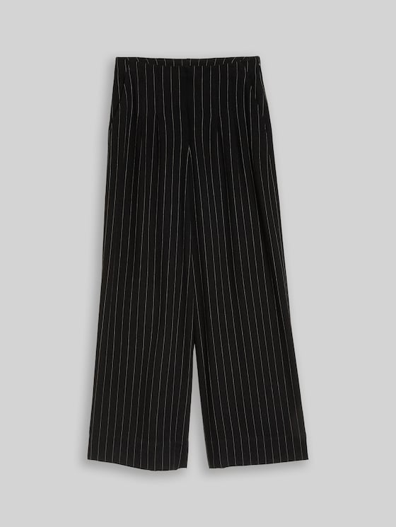 Wide-leg trousers with linen blend - black beige vertical stripe