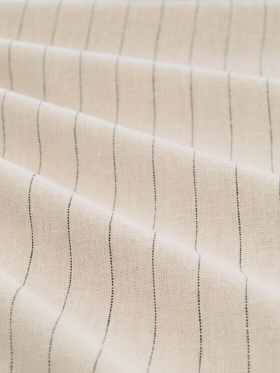 Wide-leg trousers with linen blend - beige black vertical stripe