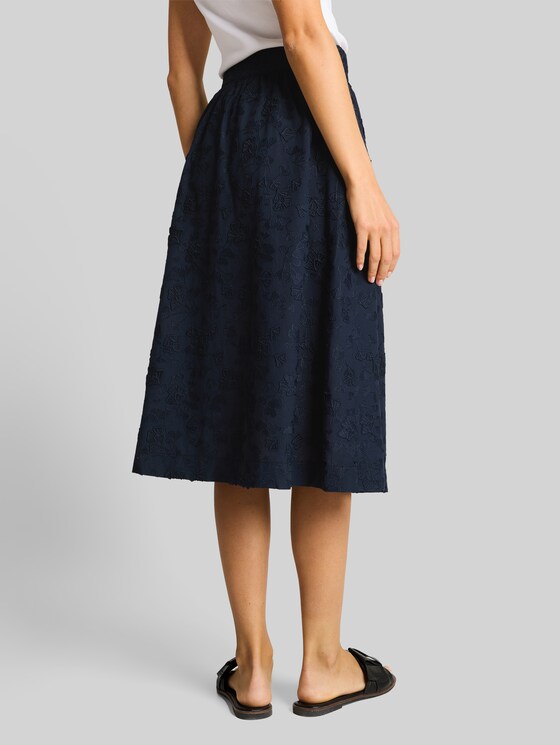 High-waisted midi skirt with embroidery - sky captain blue